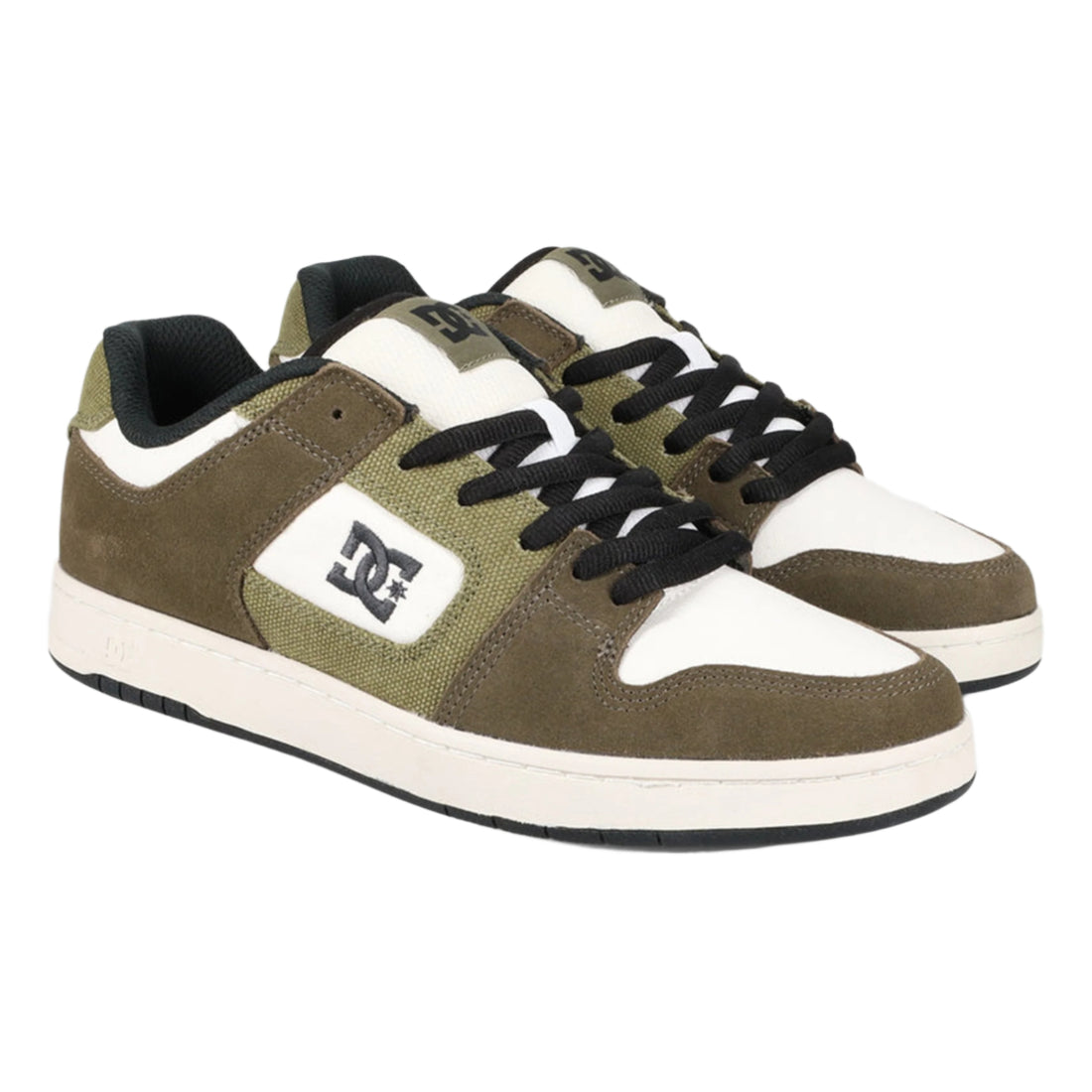 DC Manteca 4 skate shoes in Khaki Dark Olive with panelled upper, padded tongue and collar, and DC logo detailing.