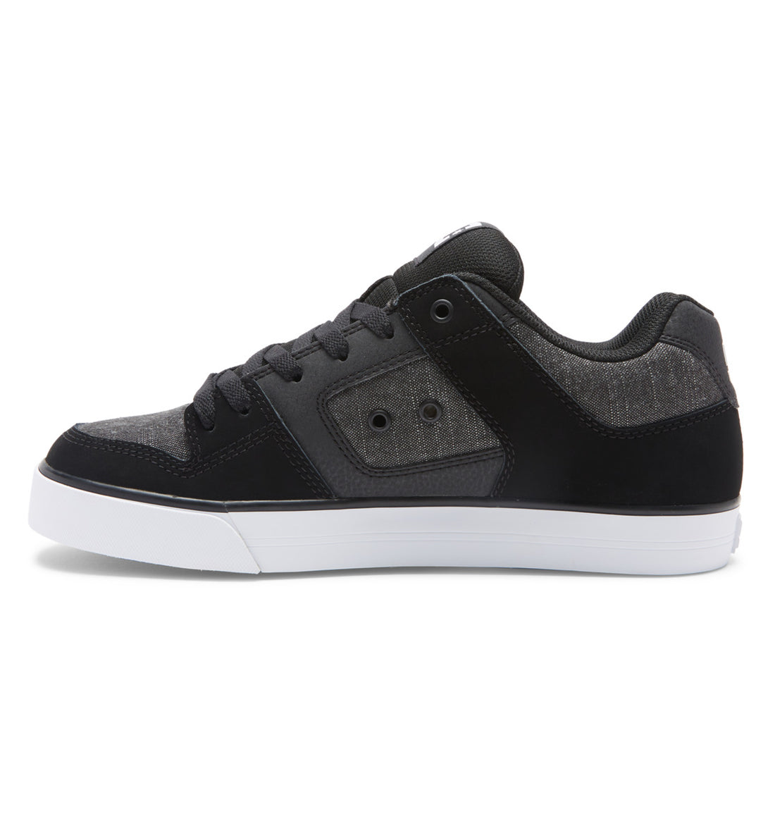 DC Pure skate shoes in Black Dark Slate with heavy-duty leather upper, padded silhouette and durable rubber cupsole.