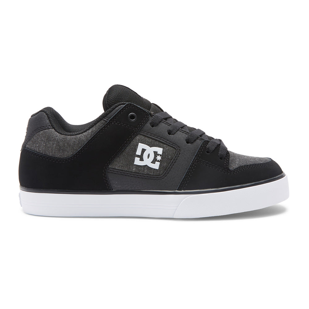 DC Pure skate shoes in Black Dark Slate with heavy-duty leather upper, padded silhouette and durable rubber cupsole.
