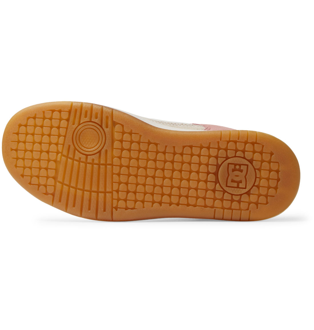 DC Women's Manteca 4 shoes in Blush with panelled leather upper, padded tongue and collar, and rubber Pill Pattern outsole.