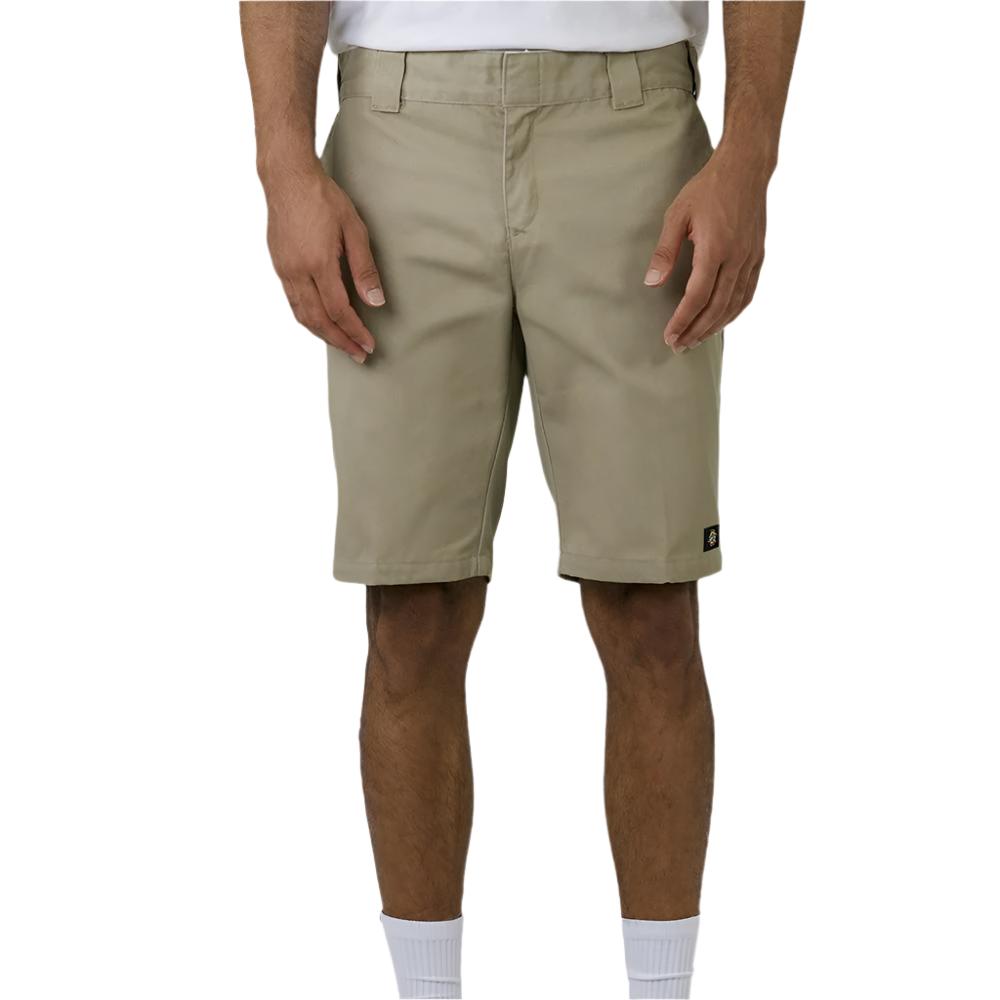 Dickies 10" Slim Fit Work Short in Khaki with fitted waistband, tunnel belt loops and classic workwear styling.