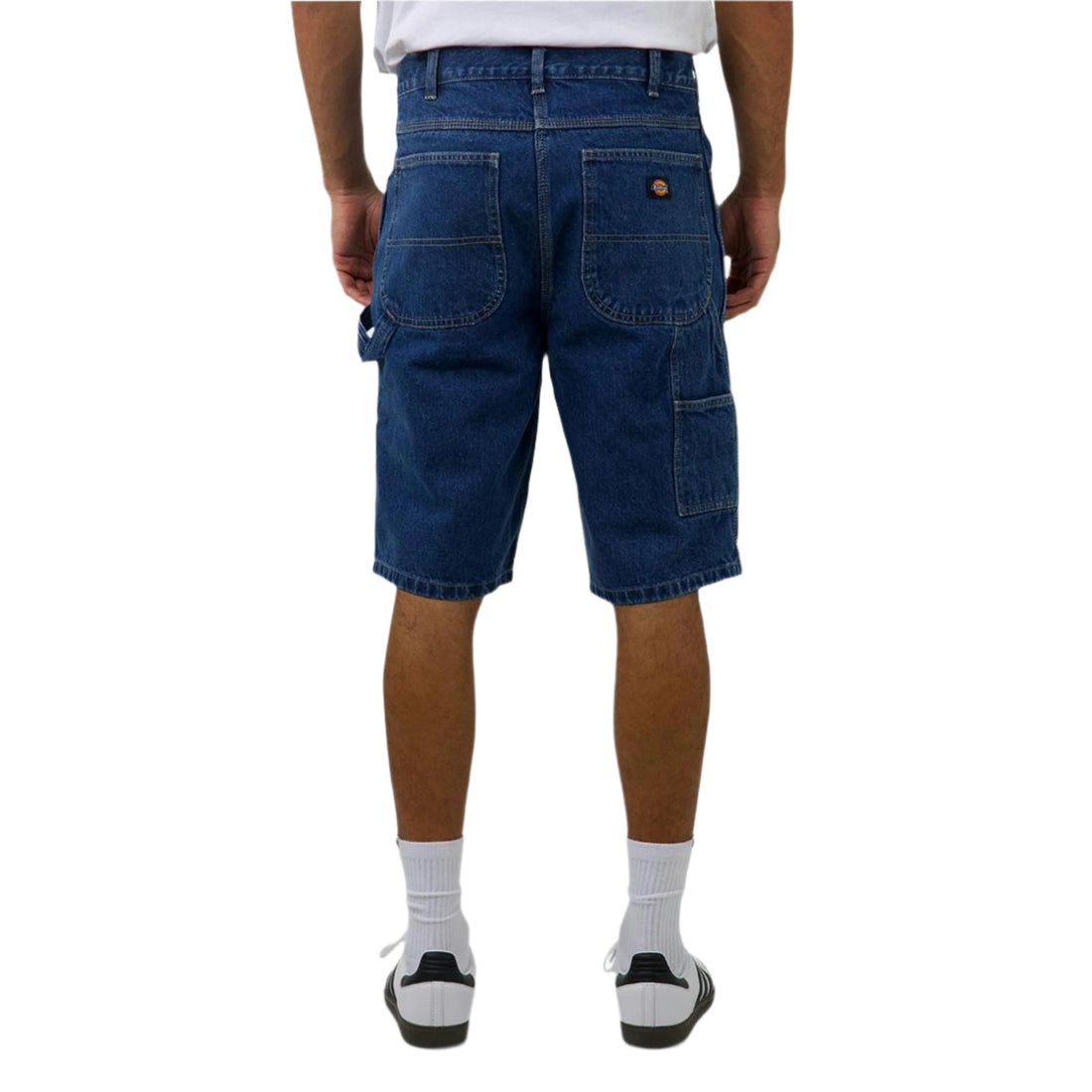 Dickies 11" Relaxed Fit Denim Carpenter Shorts in Stoned Washed Indigo with utility pockets, hammer loop and heavyweight denim construction.