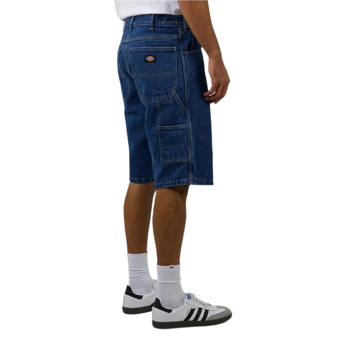 Dickies 11" Relaxed Fit Denim Carpenter Shorts in Stoned Washed Indigo with utility pockets, hammer loop and heavyweight denim construction.