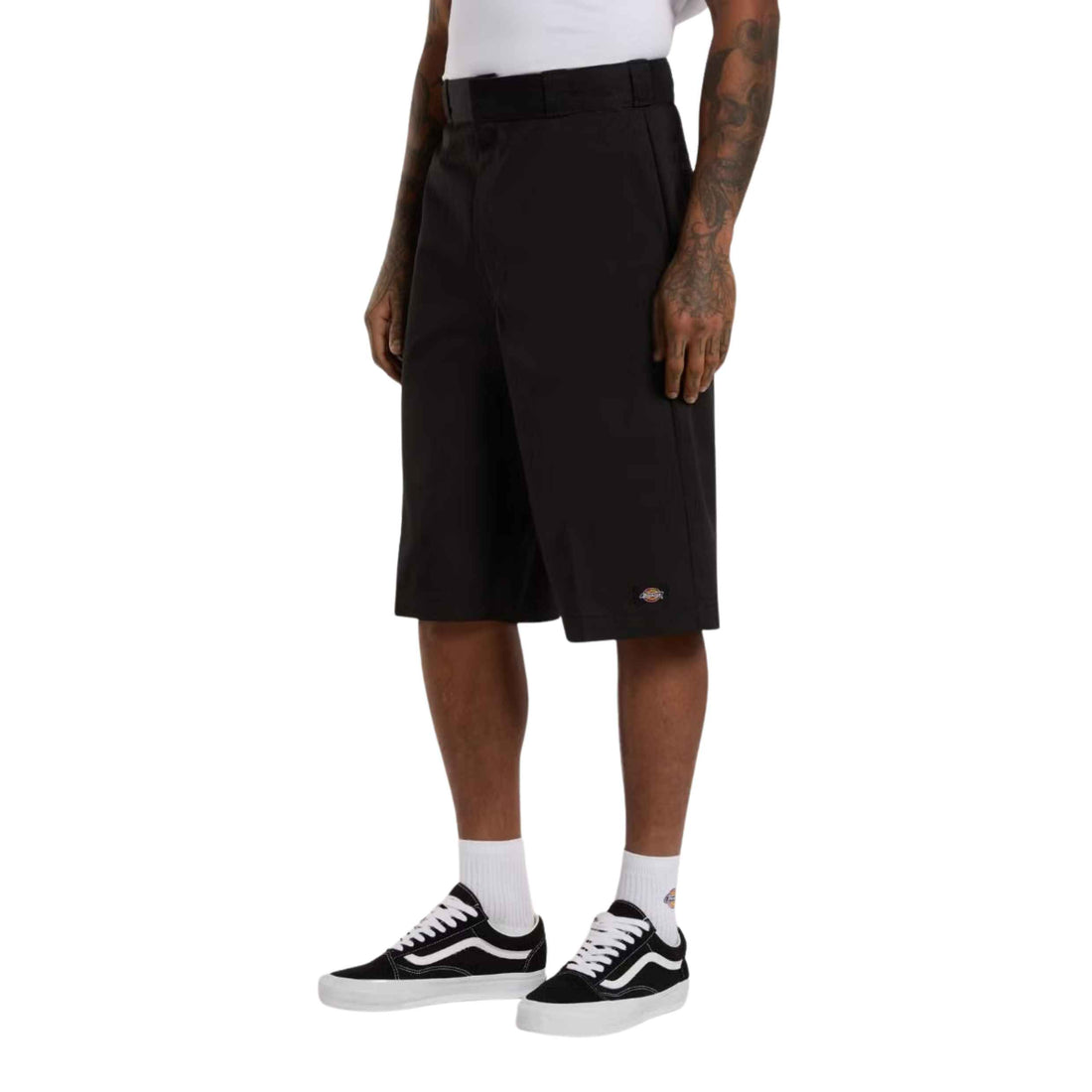Dickies 15-inch Multi Pocket Short in Black with relaxed fit and stain-release poly-cotton fabric, available at Freeride Surf & Skate NZ.