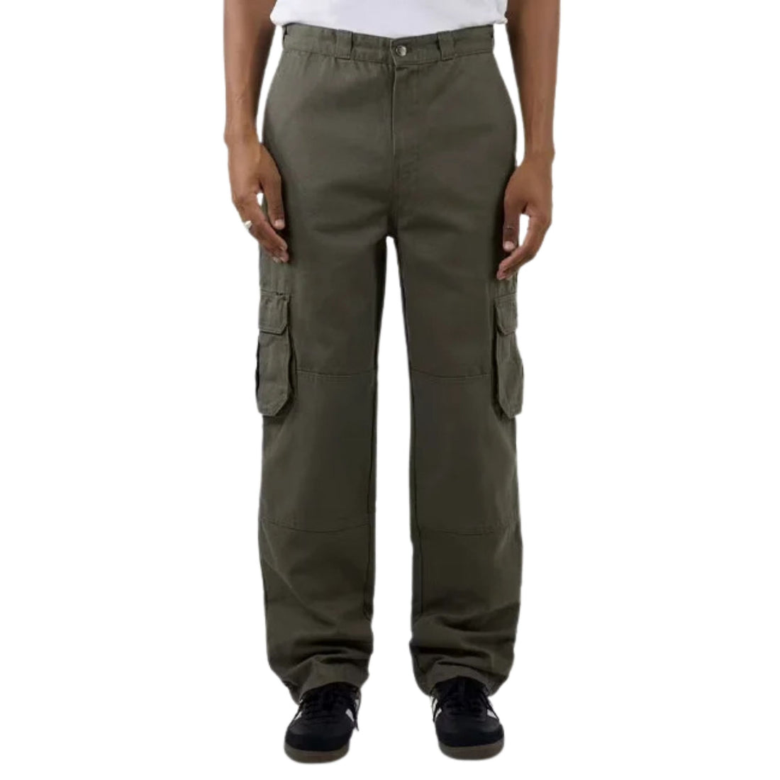 Dickies cargo canvas loose fit pants washed dark khaki heavyweight workwear pants available at Freeride Surf & Skate NZ.