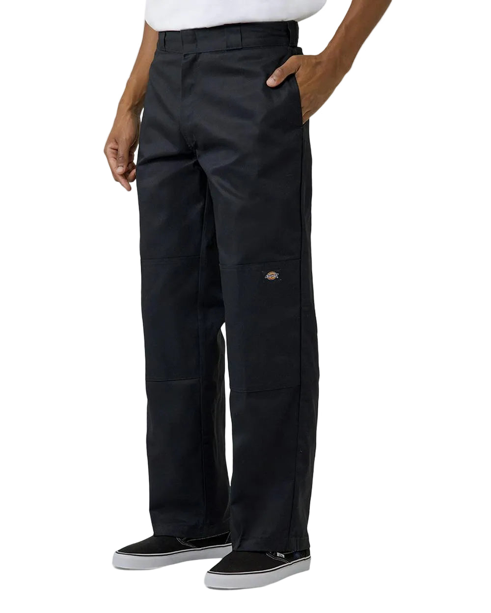 Dickies Loose Fit Double Knee Work Pant in Black featuring durable 8.5oz twill, reinforced knees, high-rise waist and relaxed straight-leg fit, available at Freeride Surf & Skate NZ.