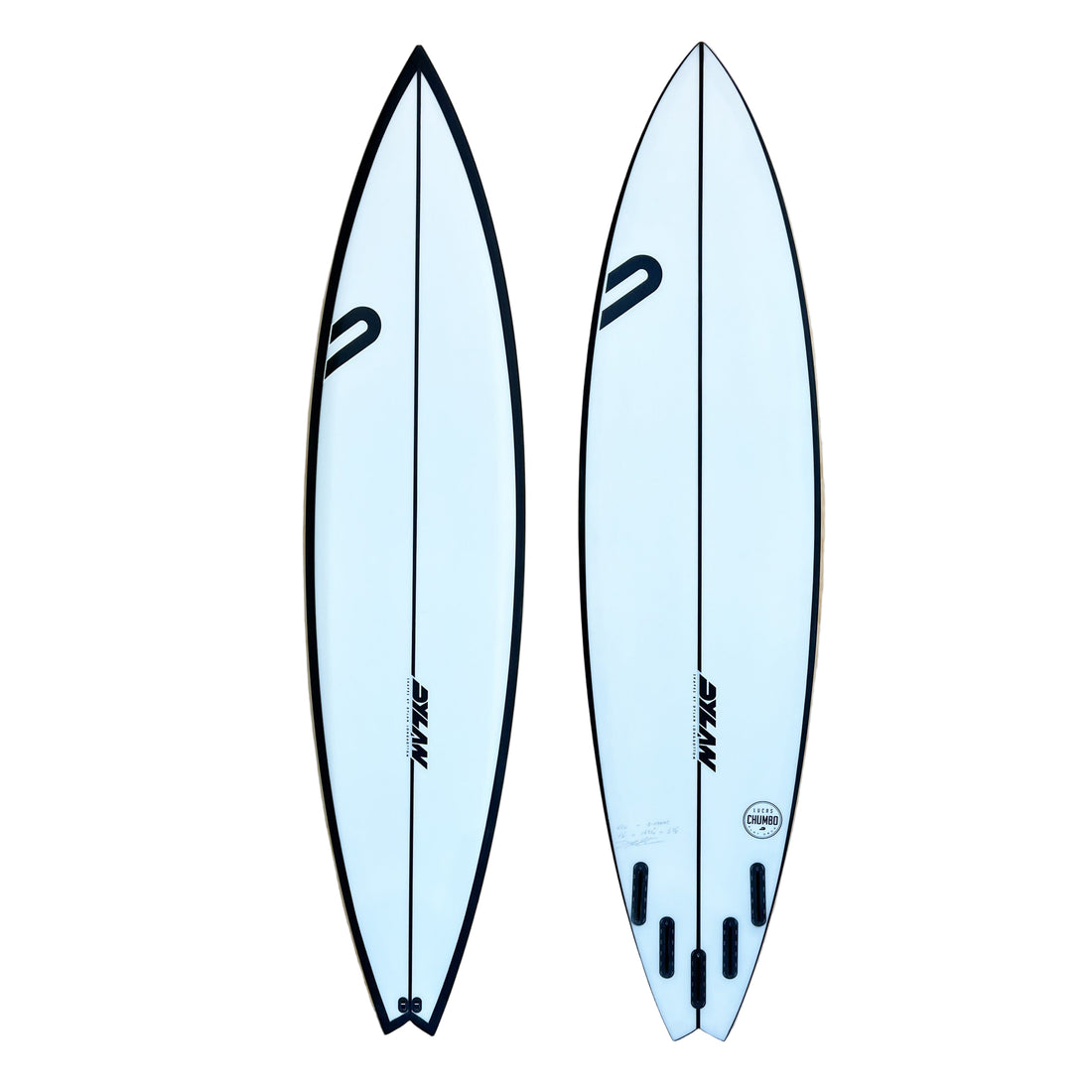 The Dylan Shapes Lucas Chumbo Pro 7'2 Clear with Rail Spray Surfboard — a high-performance big-wave board designed with Lucas “Chumbo” Chianca, built for unmatched paddle power, hold, and precision in serious surf.

The proven Chumbo has a flat deck that distributes volume to the rails, low rail profile for enhanced control, and a deep double concave through vee. This model is engineered to deliver speed, drive, and responsiveness in heavy water.