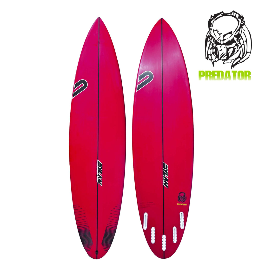 Dylan Shapes Predator Surfboard model in full red spray, future fins, big wave step up shaped by Australian Surfboard Shaper Dylan Longbottom
