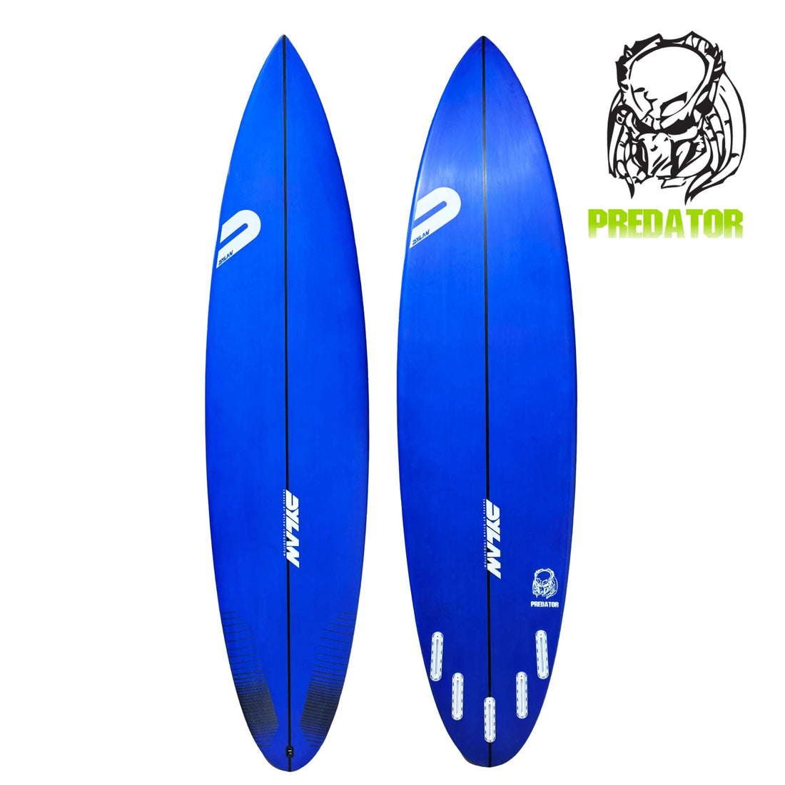 Dylan Shapes Predator Surfboard model in Blue Spray future fins, big wave step up shaped by Australian Surfboard Shaper Dylan Longbottom