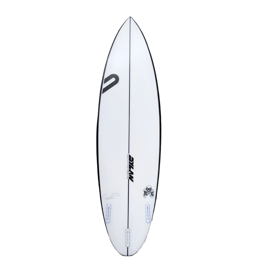 Dylan Shapes RX5 Surfboard Clear Back Rail Spray Bottom View Future Fins– high-performance shortboard with Futures by Dylan Longbottom, available at Freeride Surf & Skate Auckland NZ