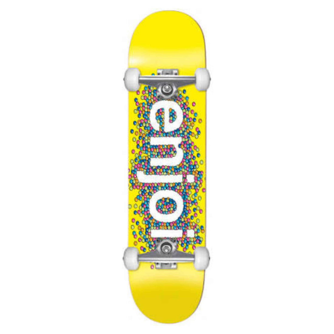 Enjoi Candy Coated Yellow 7.75" complete skateboard with Tensor trucks and 53mm wheels.