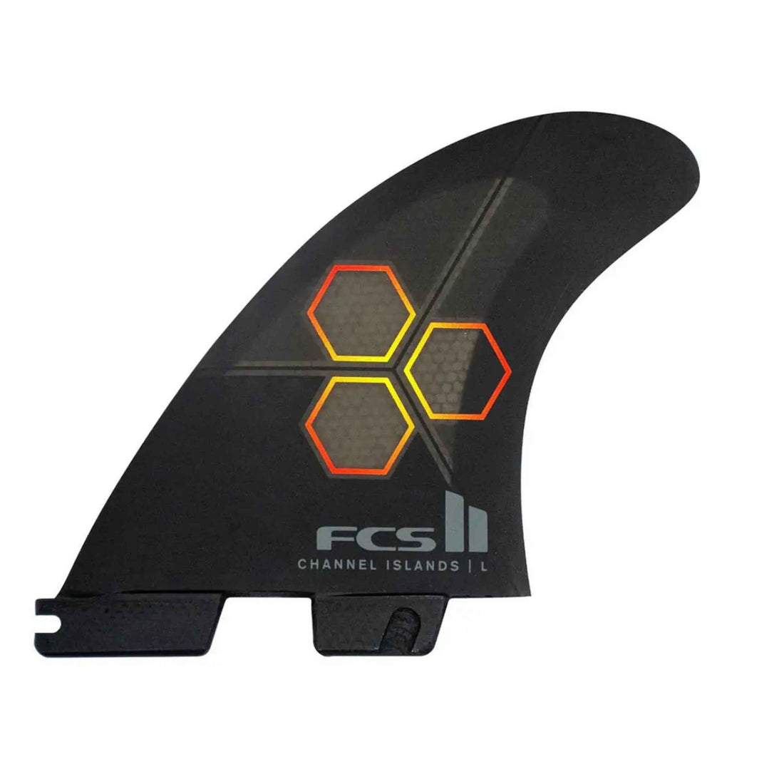 FCS II Channel Islands PC Large Black Flame tri fin set for FCS II system at surf shop Auckland NZ