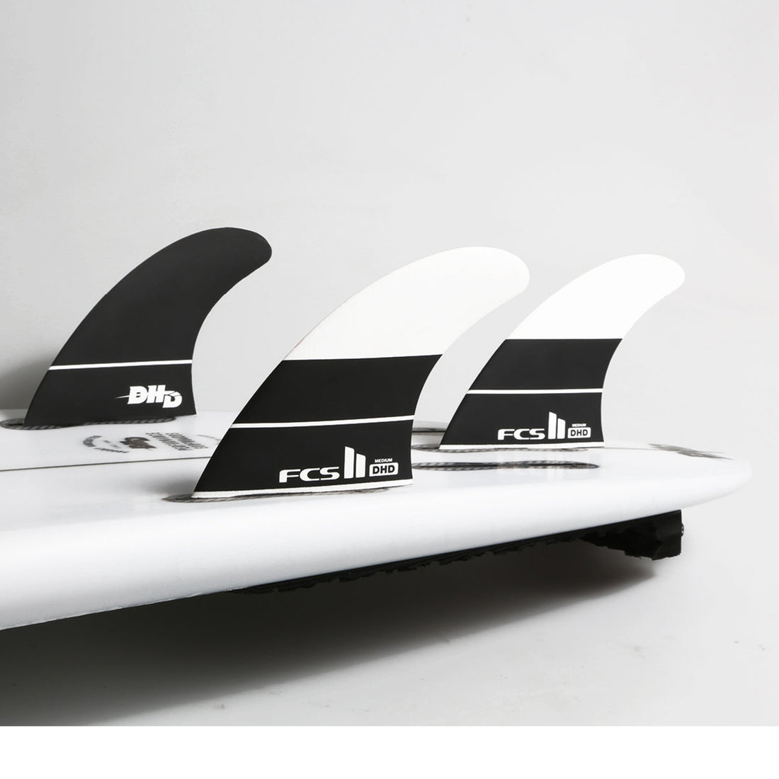 FCS II DHD PC Black White Large tri fin set for FCS II system at surf shop Auckland NZ