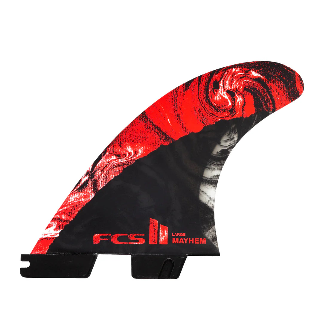 FCS II Mayhem PC Carbon large tri fin set in red for high performance surfing, available at Freeride Surf & Skate NZ.