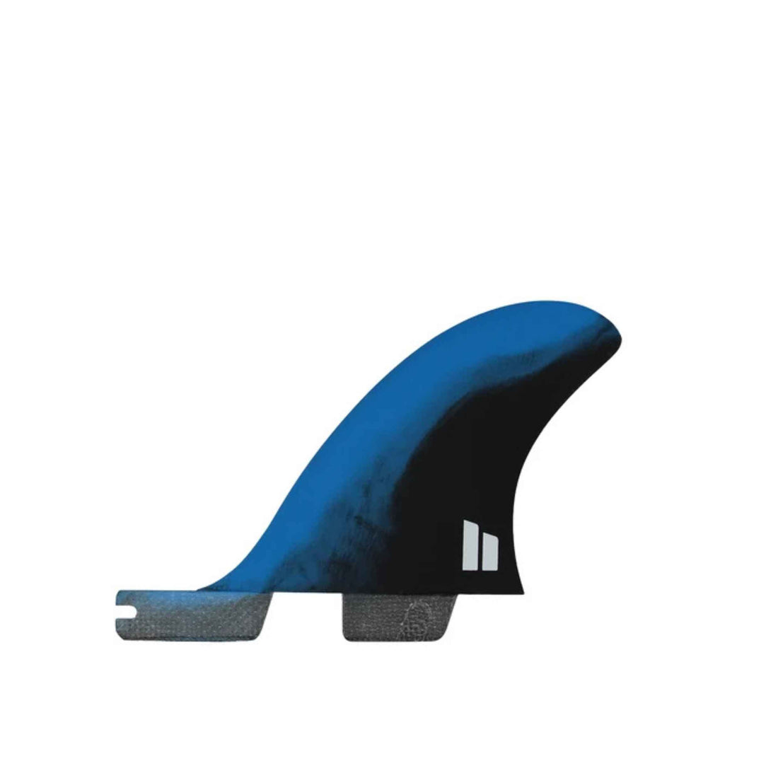 FCS II MR Twin+1 Performance Core Medium-Large Black Blue Twin Fins with stabilizer centre fin, available at Freeride Surf & Skate NZ.