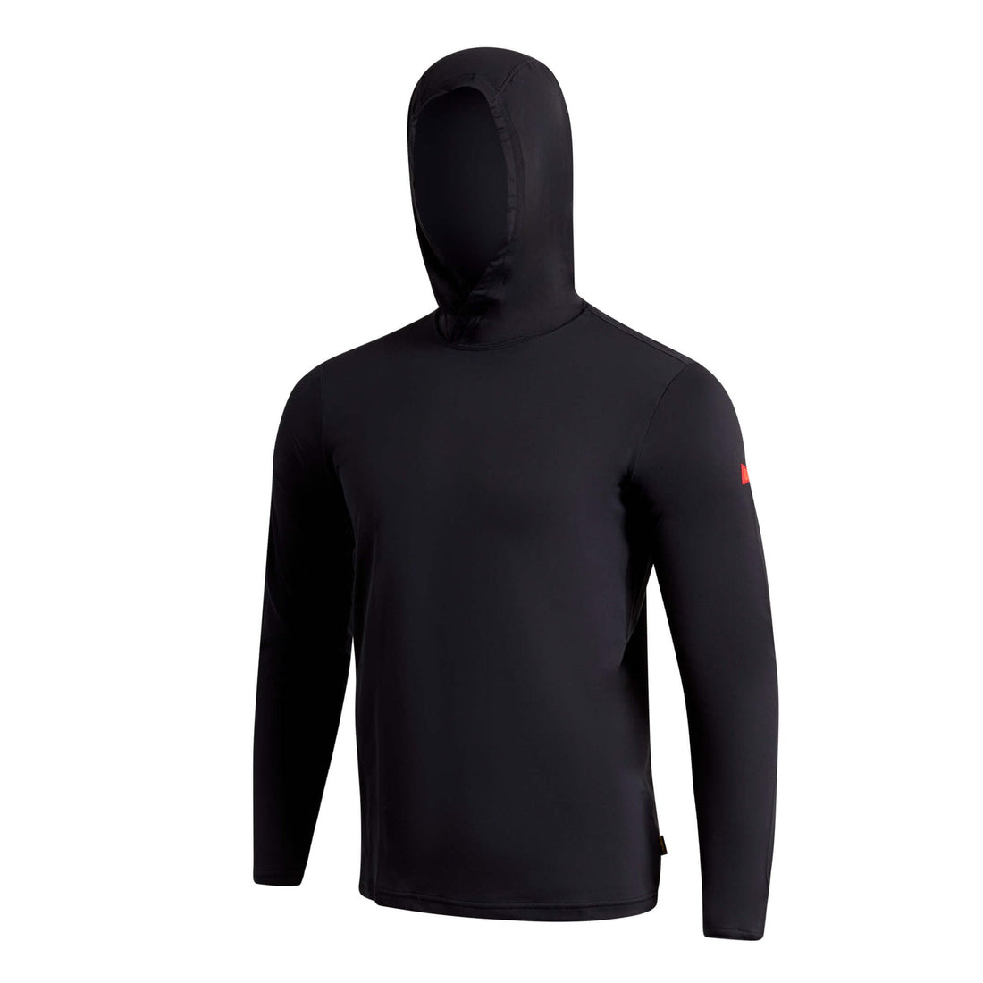 Florence Airtex Long Sleeve Hooded Shirt in Black front view with breathable UPF 50+ fabric, NZ.