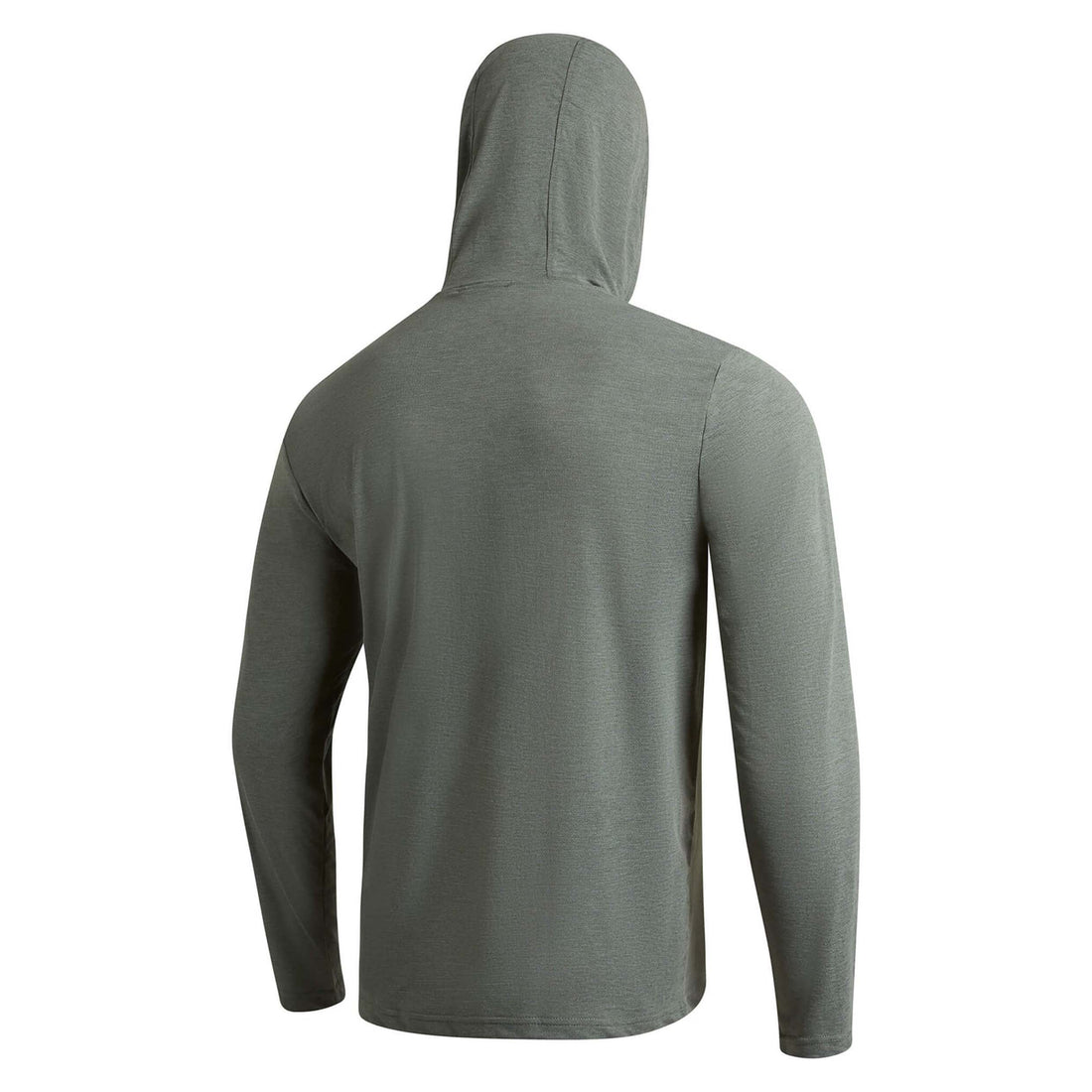 back view of the Florence Marine X logo detail on Heather Dark Sage Airtex long sleeve hooded shirt
