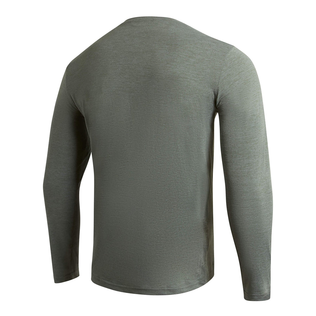 Back view of Florence Airtex Long Sleeve Shirt Heather Dark Sage showing lightweight recycled mesh fabric, NZ.