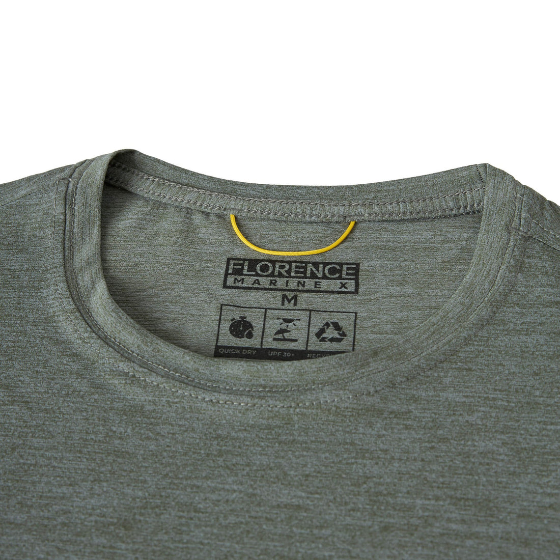 Close-up of Florence Airtex Shirt Heather Dark Sage showing lightweight Airtex mesh fabric with UPF 50+ rating, NZ.