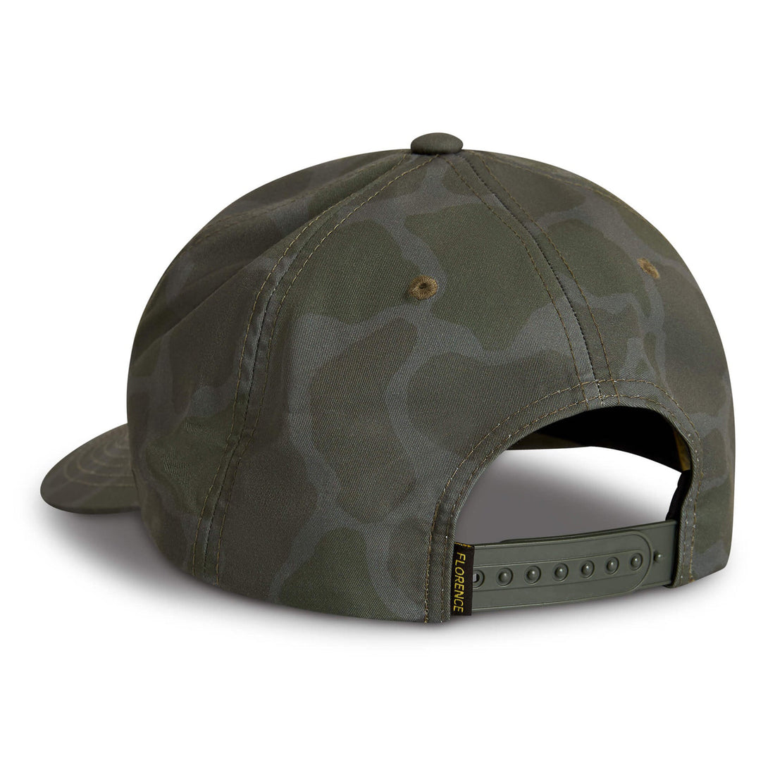 Florence Marine X logo twill hat in burnt camo olive with adjustable snapback, available at Freeride Surf & Skate NZ.