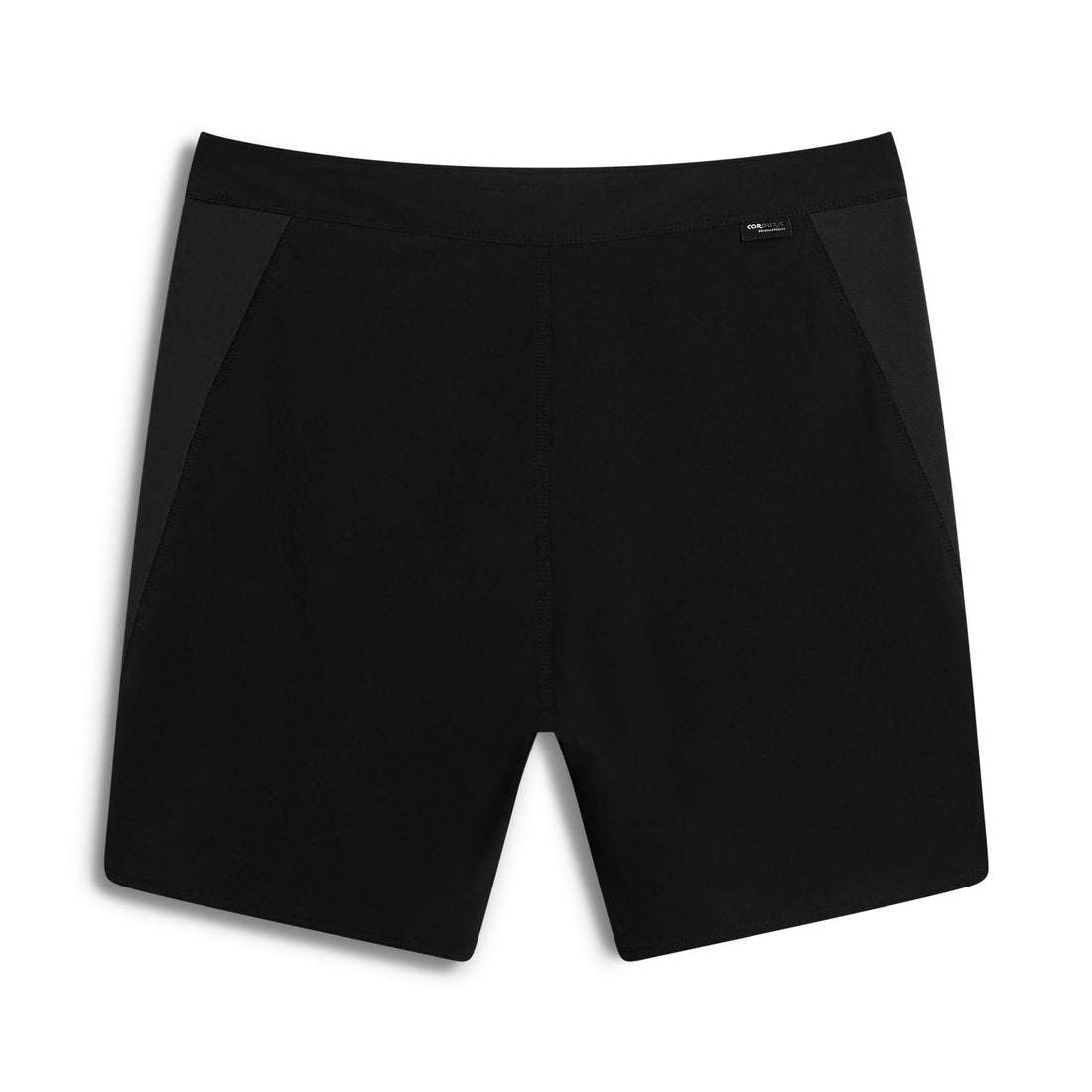 Florence Marine X Cordura Airtex Black Label Limited Edition Boardshort in Black Black with AIRTEX side panels, scalloped hem, side zip pocket and yellow utility loop.