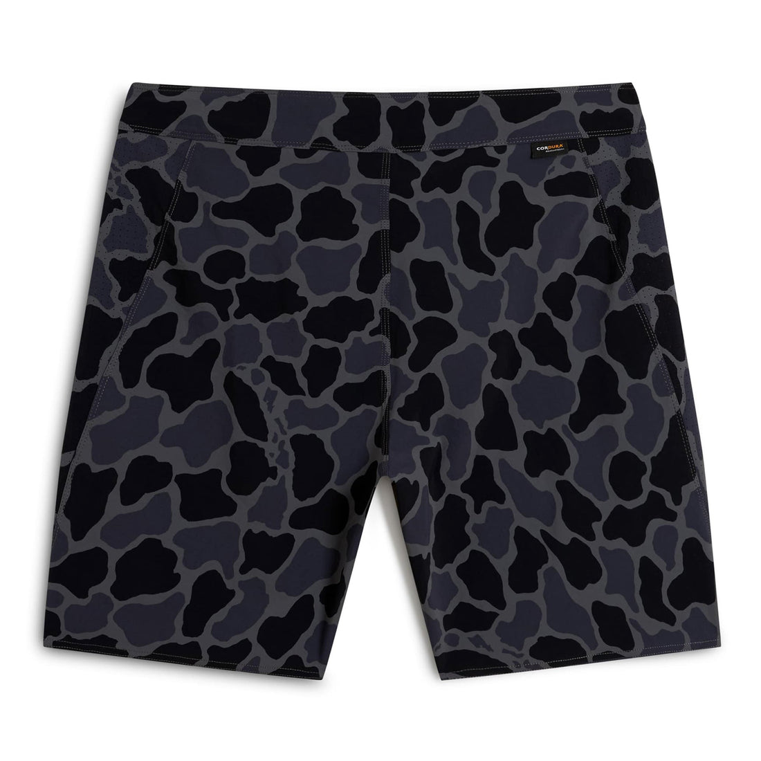 Florence Marine X Cordura Airtex boardshorts in black camo with breathable side panels and durable construction, available at Freeride Surf & Skate NZ.