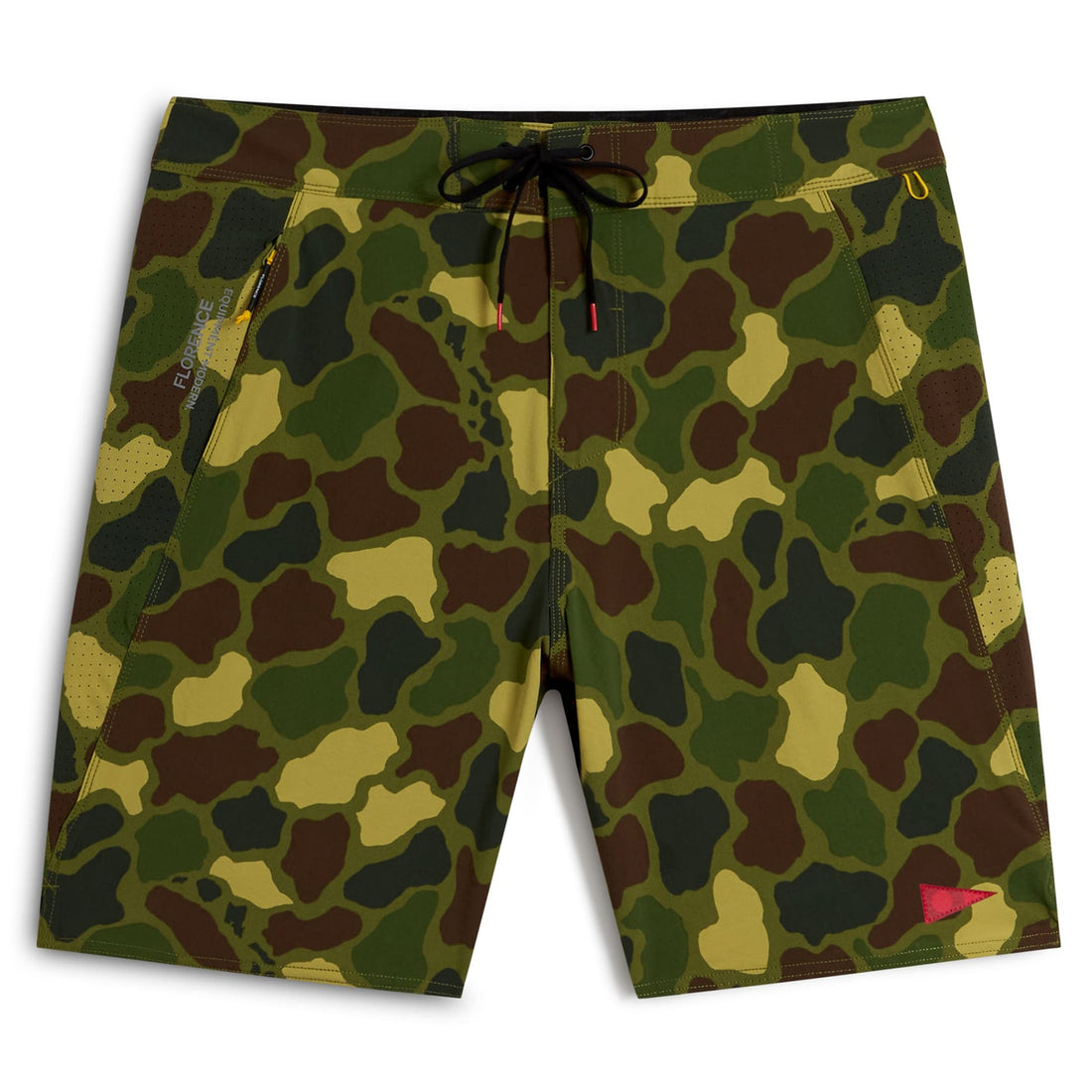 Florence Marine X Cordura Airtex boardshorts in tropical camo with breathable side panels and durable construction, available at Freeride Surf & Skate NZ.