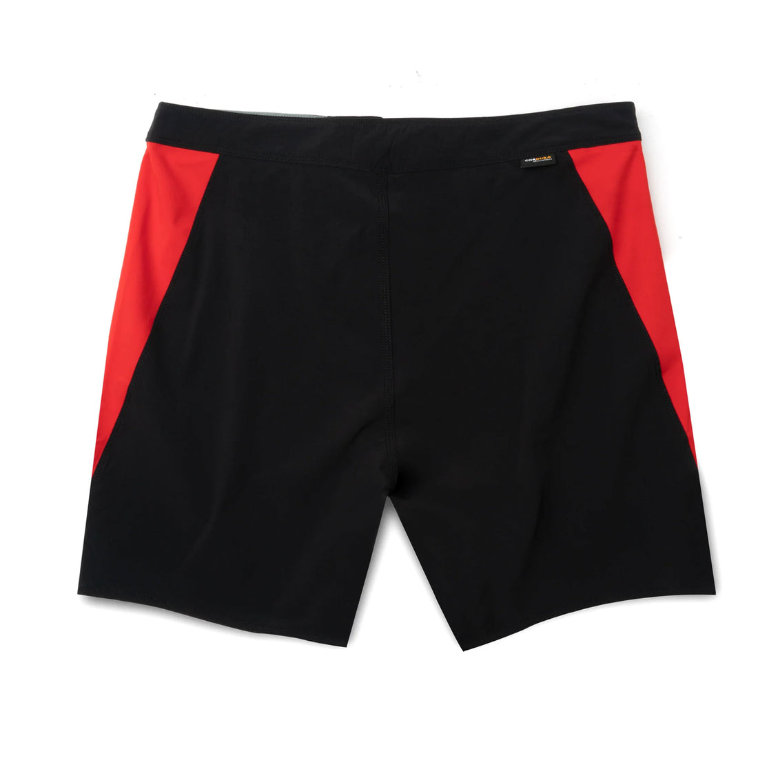 Florence Marine X F1 Burgee Cordura Boardshort in Black Racing Red with durable Cordura fabric and scalloped hem, available at Freeride Surf & Skate NZ.