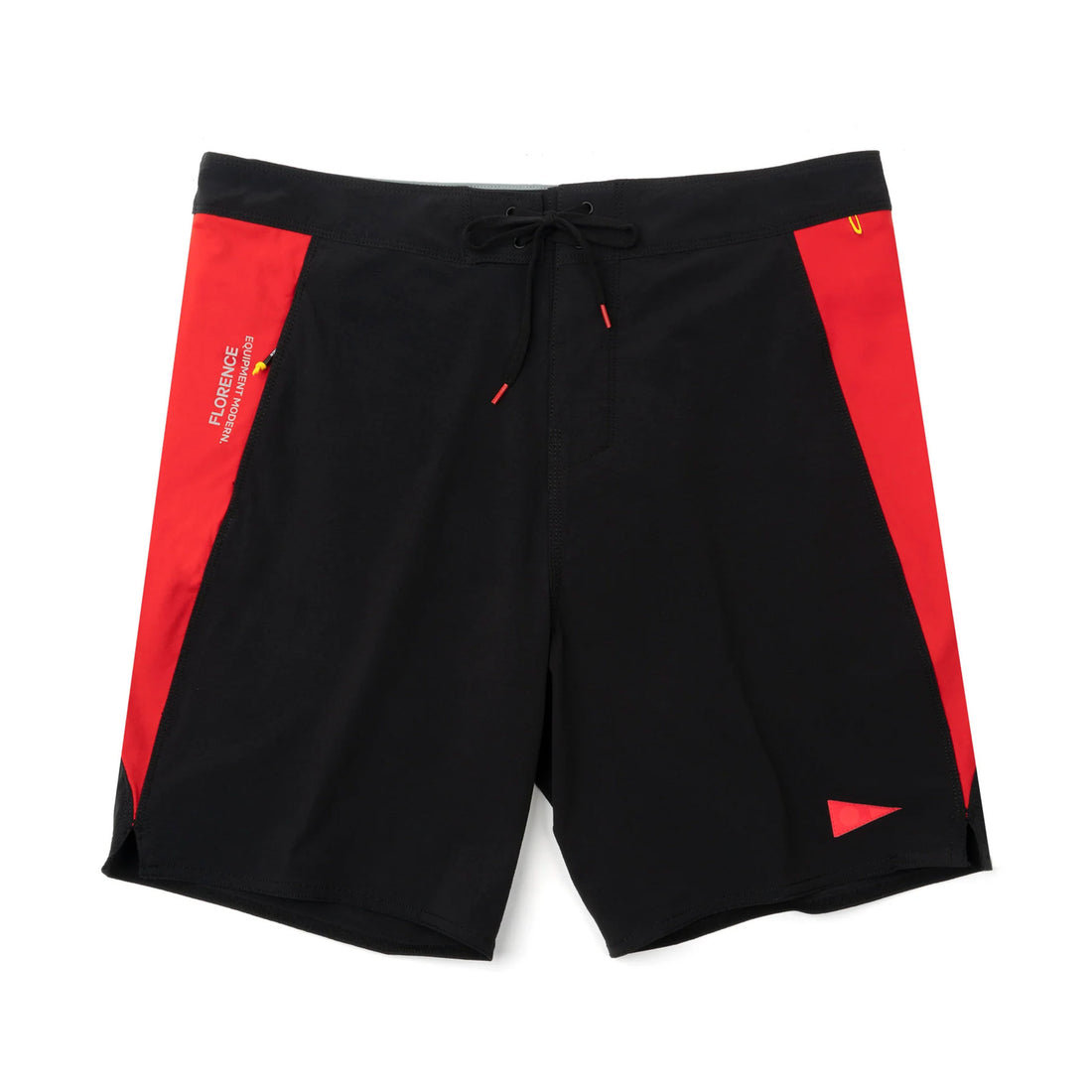 Florence Marine X F1 Burgee Cordura Boardshort in Black Racing Red with durable Cordura fabric and scalloped hem, available at Freeride Surf & Skate NZ.