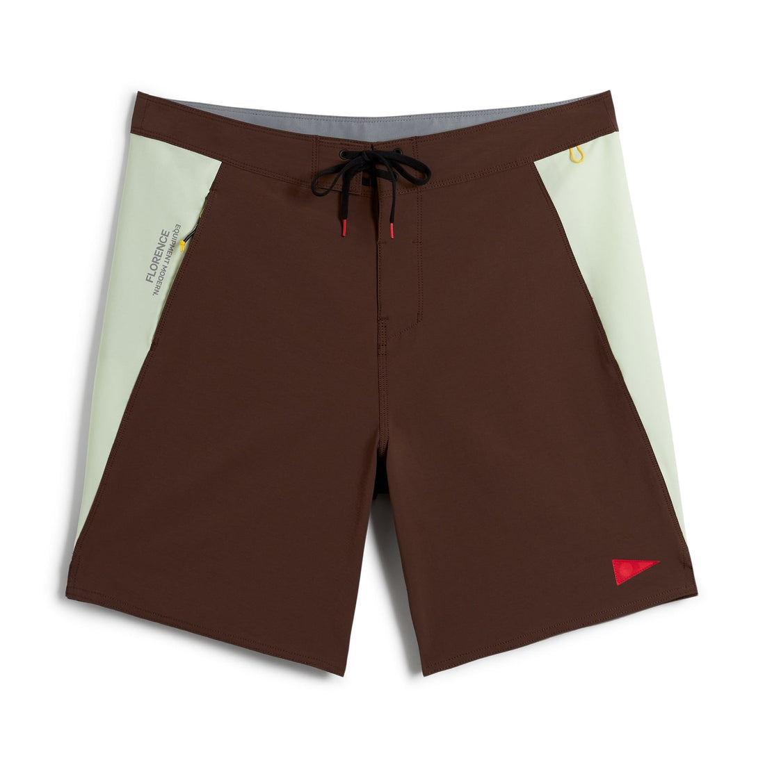 Florence Marine X F1 Burgee Cordura Boardshort in Dark Brown with tough Cordura fabric and scalloped hem, available at Freeride Surf & Skate NZ.