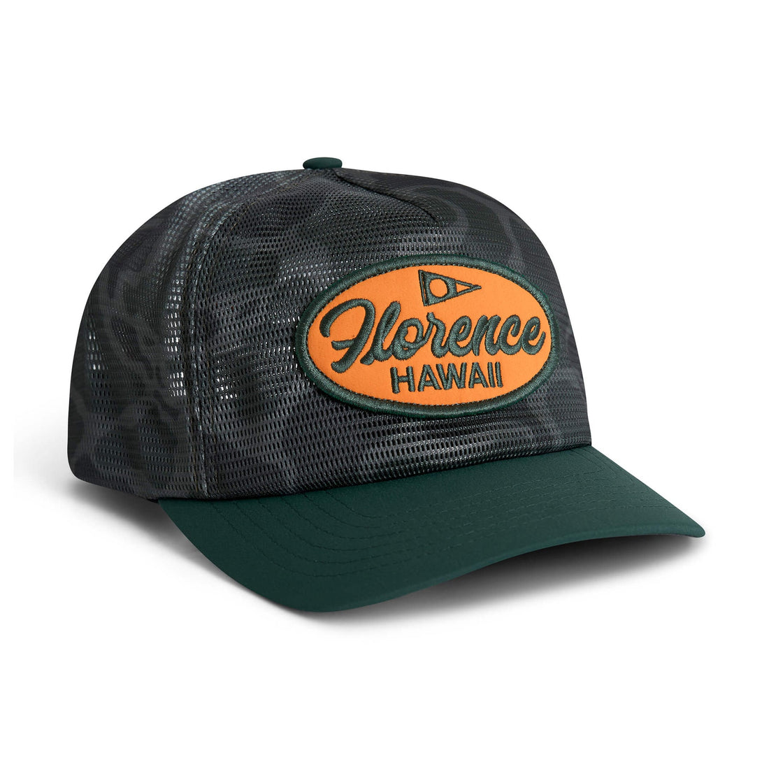 Shop Florence Marine X Hawaii Mesh Trucker Cap Burnt Olive Camo. Breathable double mesh crown and performance sweatband. Fast NZ shipping, Freeride NZ.