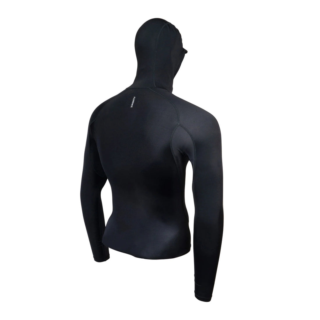 Florence Standard Issue Long Sleeve Hooded Rash Guard in Black — UPF 50+ surf rash guard with hood, sustainable stretch fabric, and flatlock seams, available at Freeride Surf & Skate NZ.
