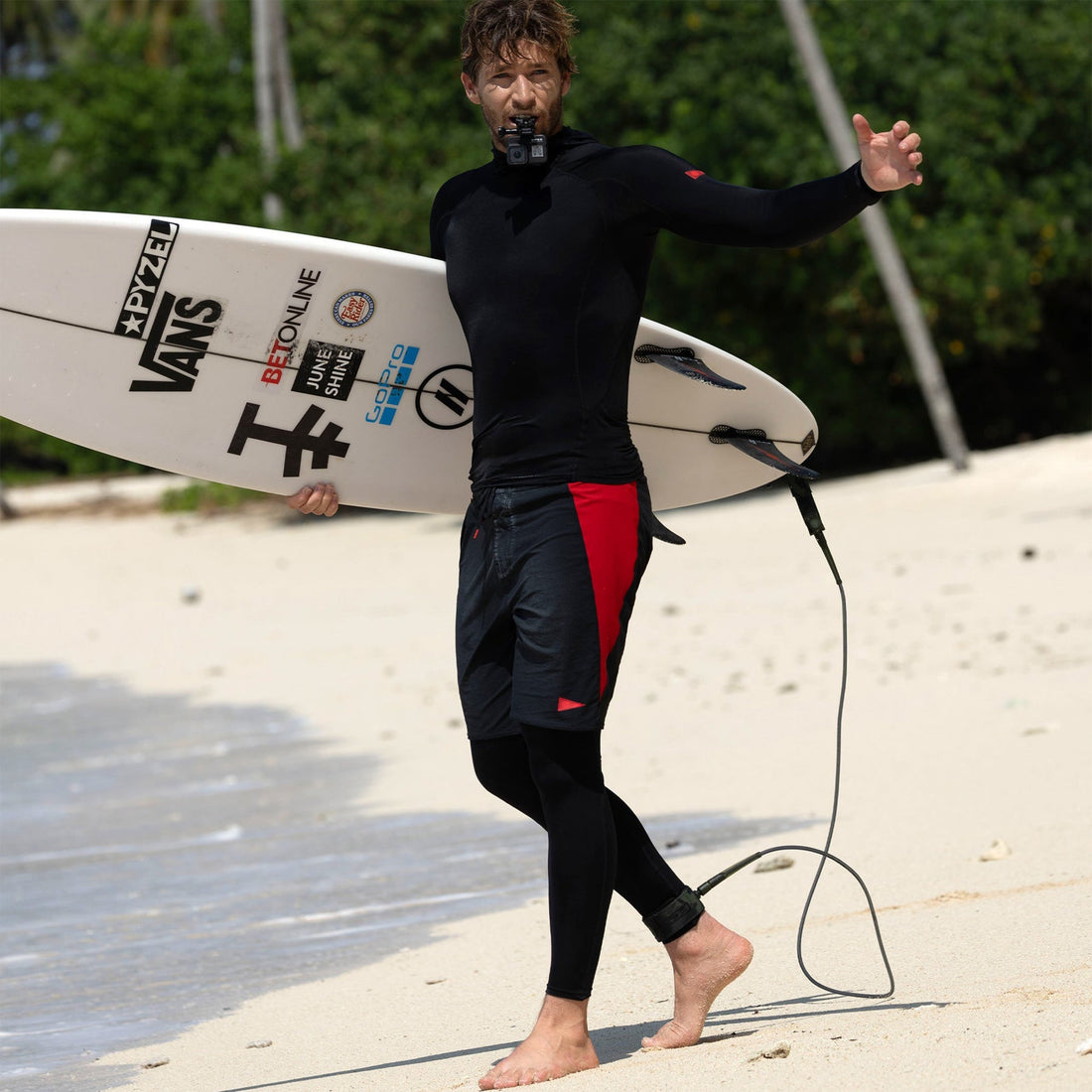 Florence Marine X Hydratight performance tights in black with UPF 50+ sun protection, available at Freeride Surf & Skate NZ.