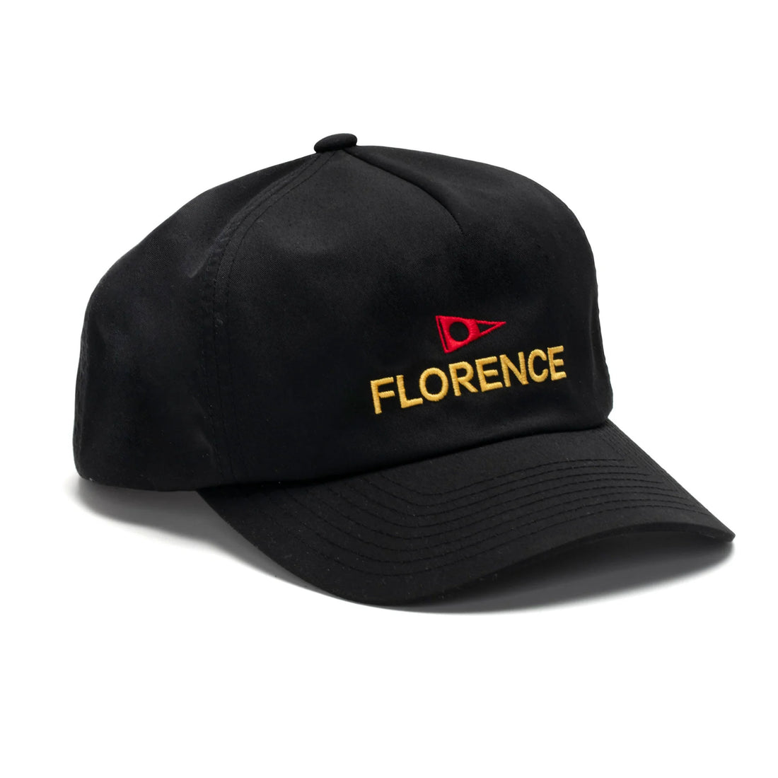 Florence Marine X logo twill hat in black with embroidered logo and adjustable snap closure, available at Freeride Surf & Skate NZ.
