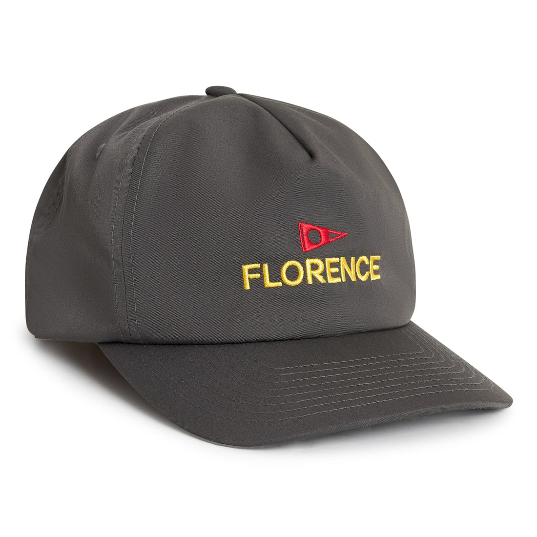 Florence Marine X logo twill hat in charcoal with embroidered logo and adjustable snap closure, available at Freeride Surf & Skate NZ.