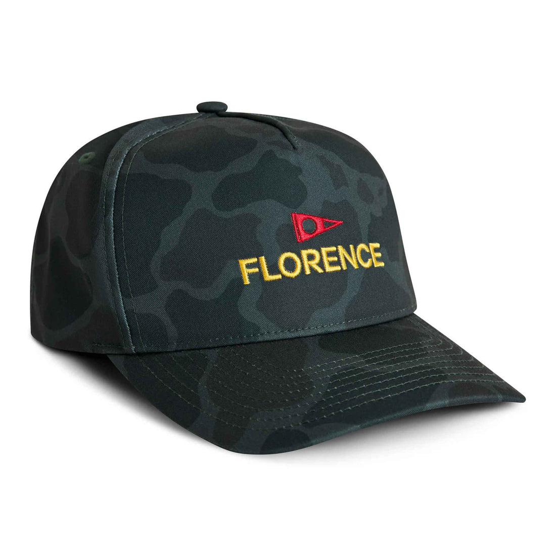 Florence Marine X Logo Twill Hat in Mountain Camo with camouflage polyester twill construction, embroidered front applique and adjustable snap closure.