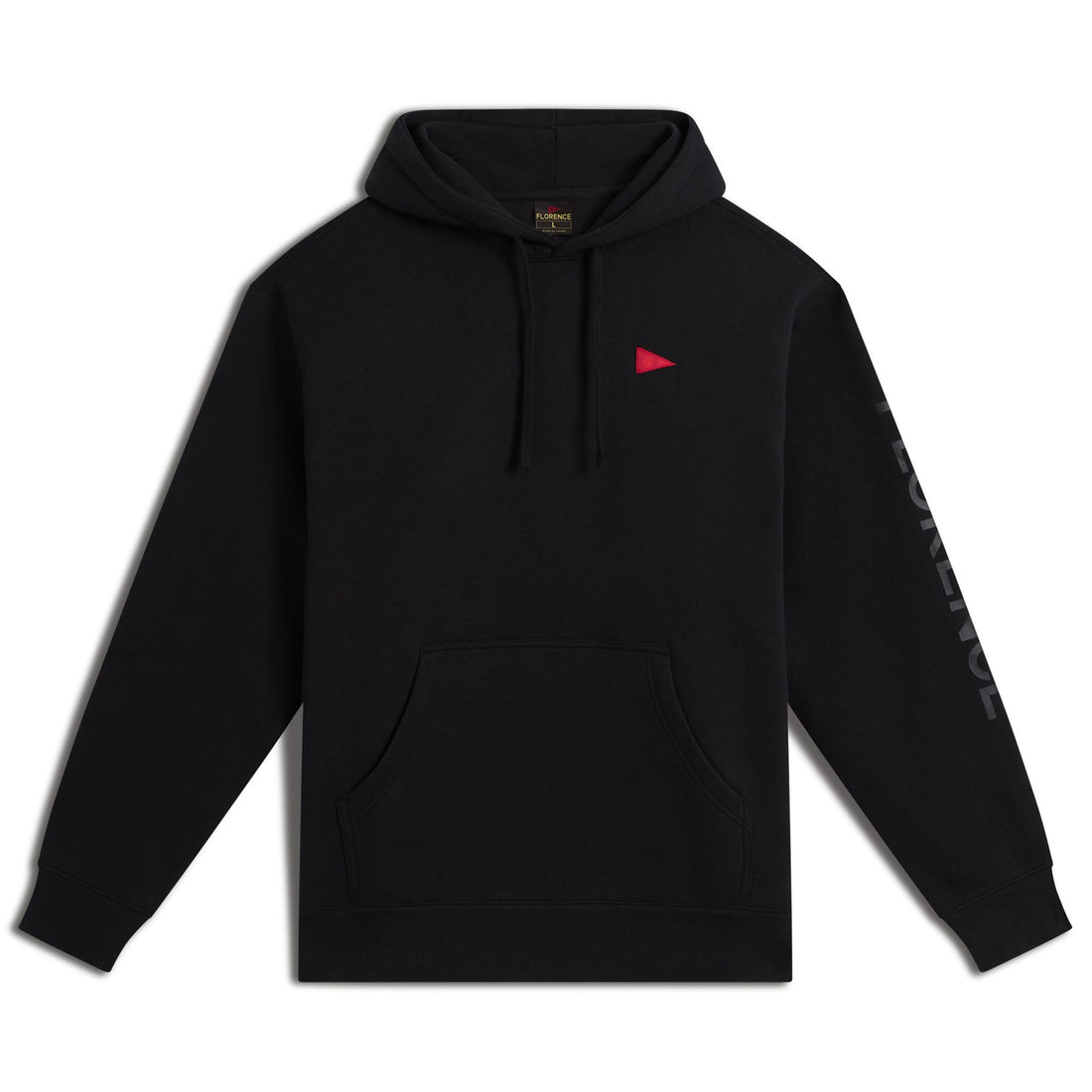 Florence Marine X mens hoodie in black made from cotton blend fleece, available at Freeride Surf & Skate NZ.