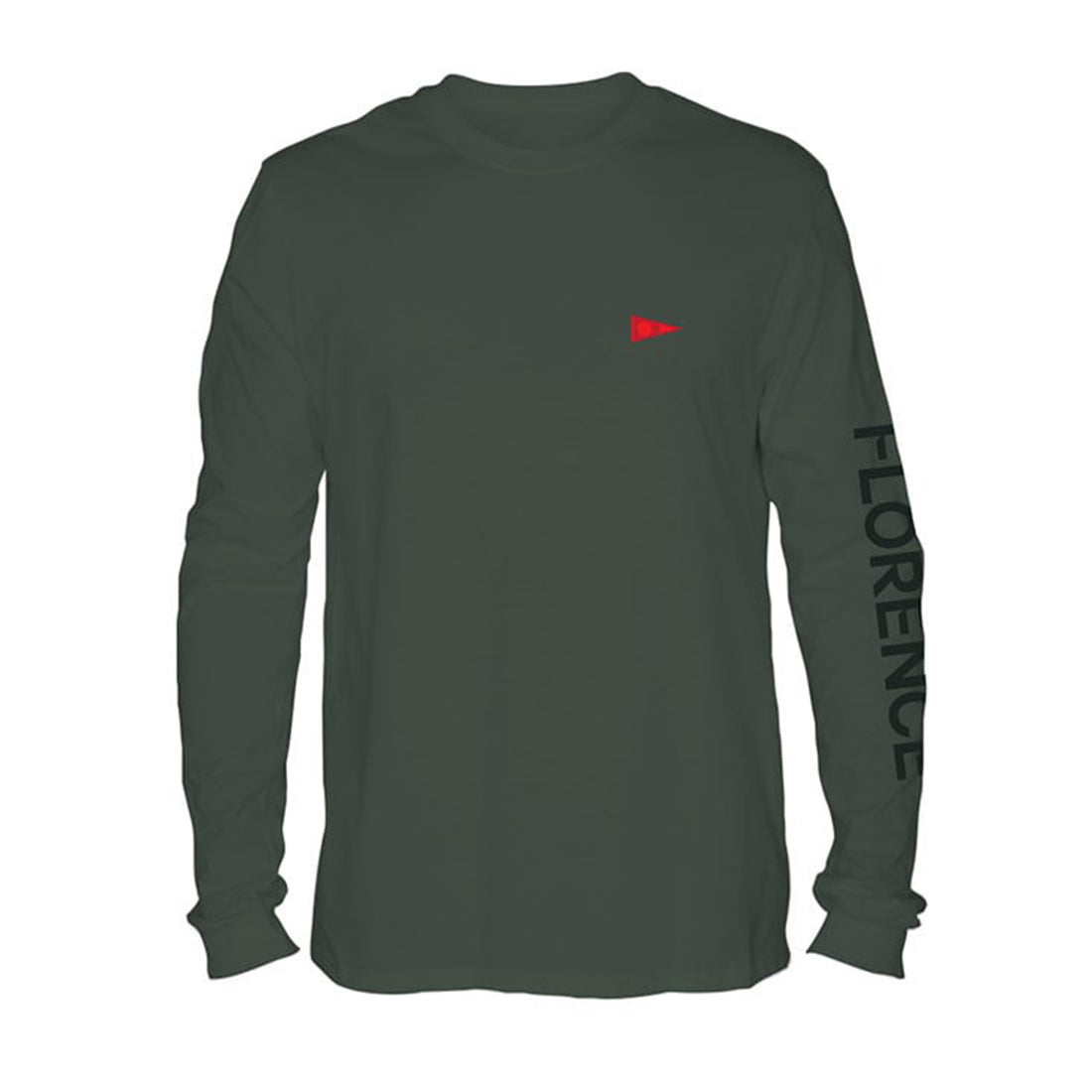 Florence Marine X men’s long sleeve tee in dark sage made from 100% cotton, available at Freeride Surf & Skate NZ.