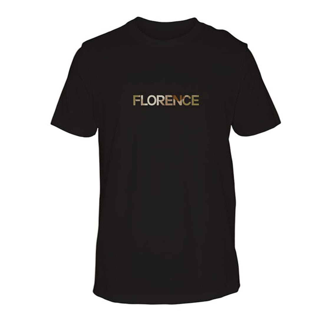Florence Marine X mens t-shirt in black with camo logo print, made from breathable cotton, available at Freeride Surf & Skate NZ.