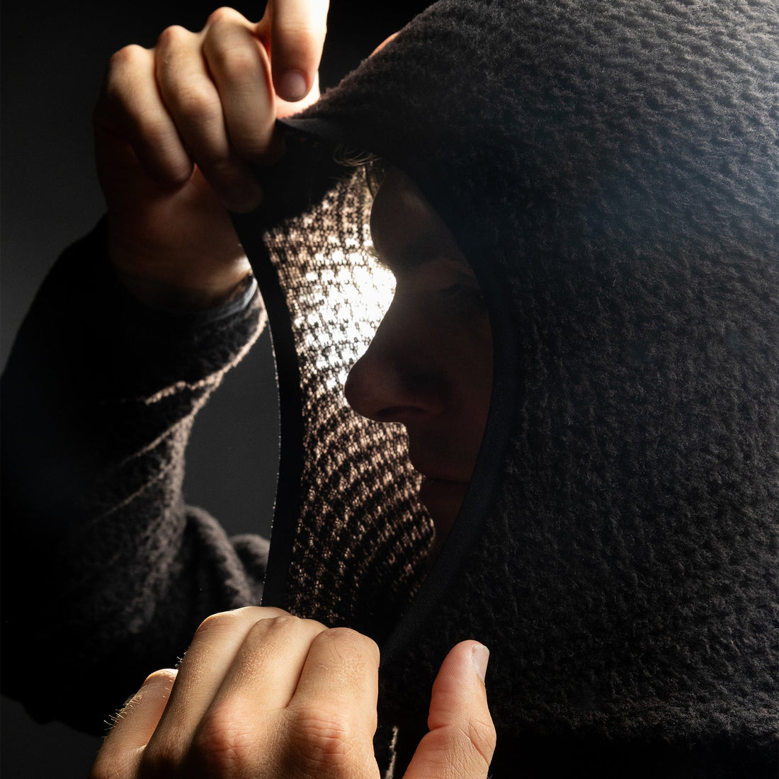 Florence Marine X Polartec Alpha Direct hoodie in black offering lightweight, breathable insulation, available at Freeride Surf & Skate NZ.