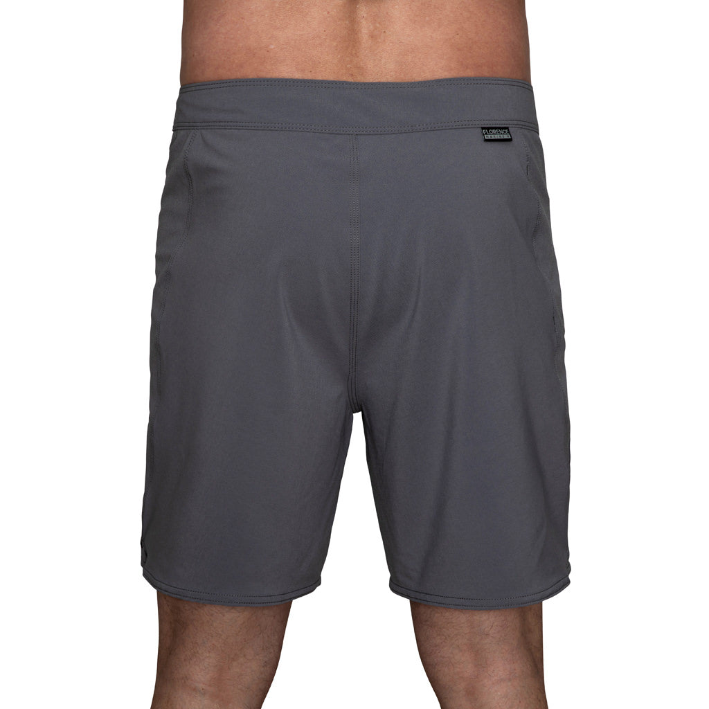 Florence Marine X Standard Issue Boardshort in Grey with 4-way stretch and side zip pocket, available at Freeride Surf & Skate NZ.