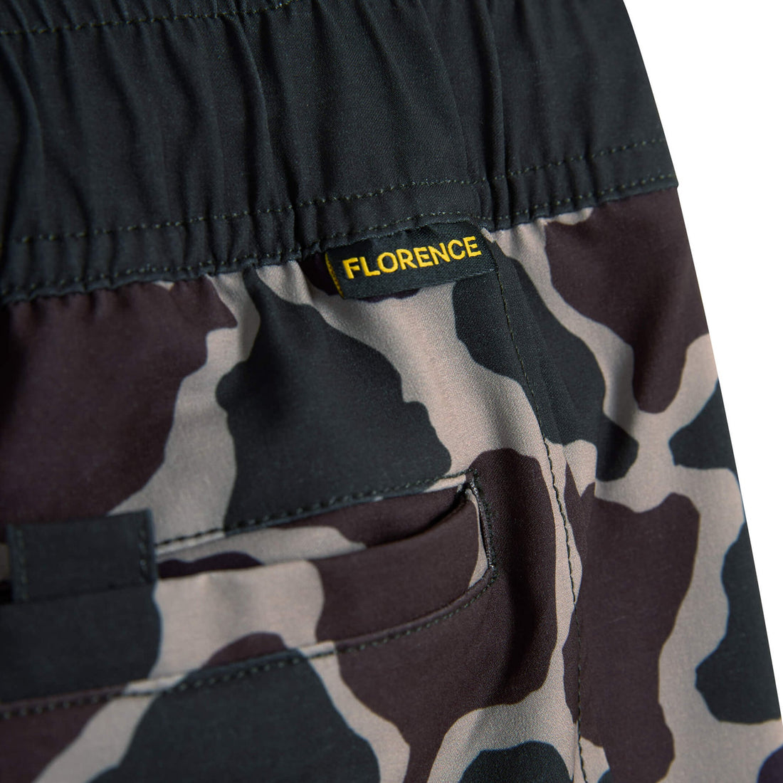 Florence Marine X Standard Issue elastic performance shorts in dusk camo with quick-dry fabric, available at Freeride Surf & Skate NZ.