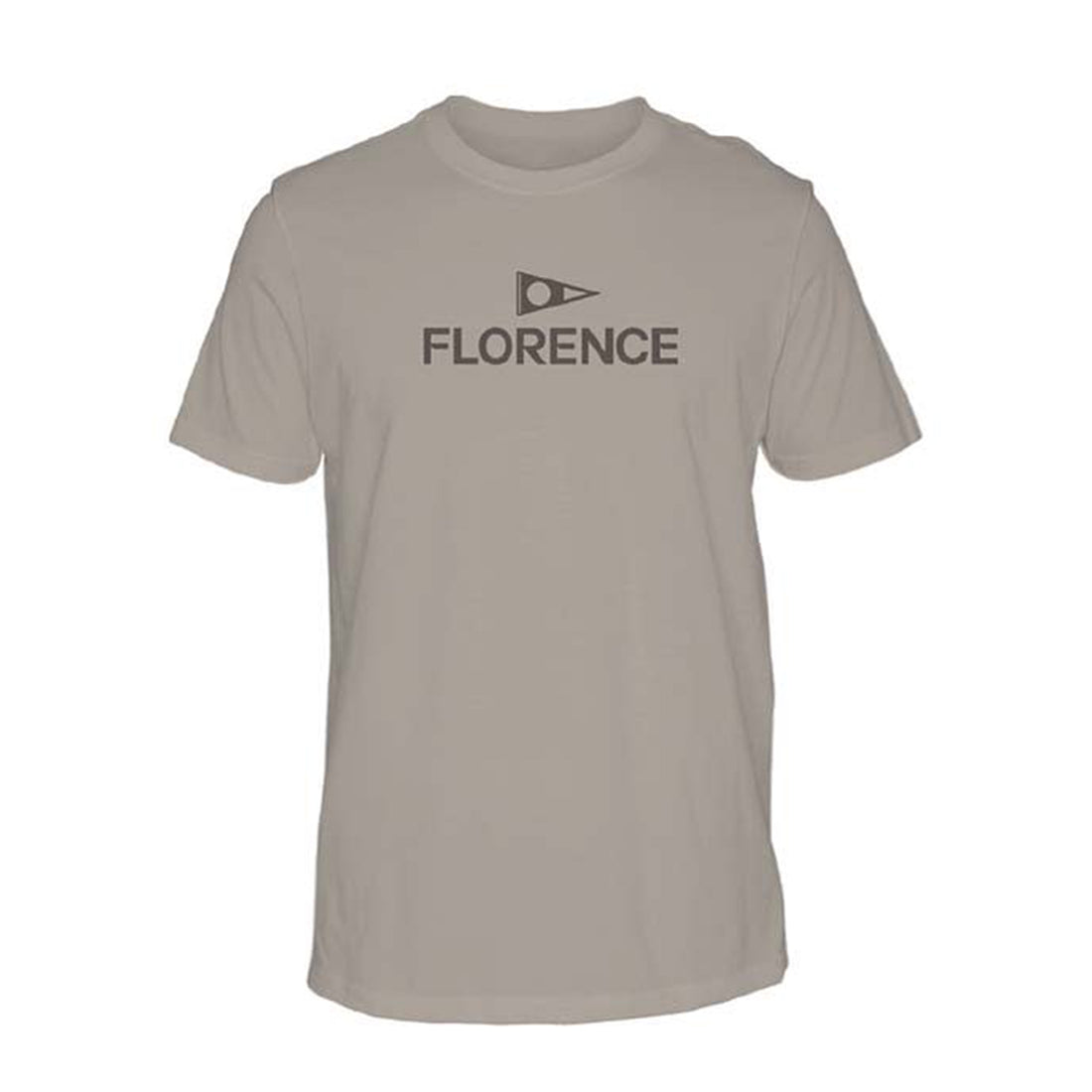 Florence Marine X t-shirt in tan with bold logo print made from breathable cotton, available at Freeride Surf & Skate NZ.