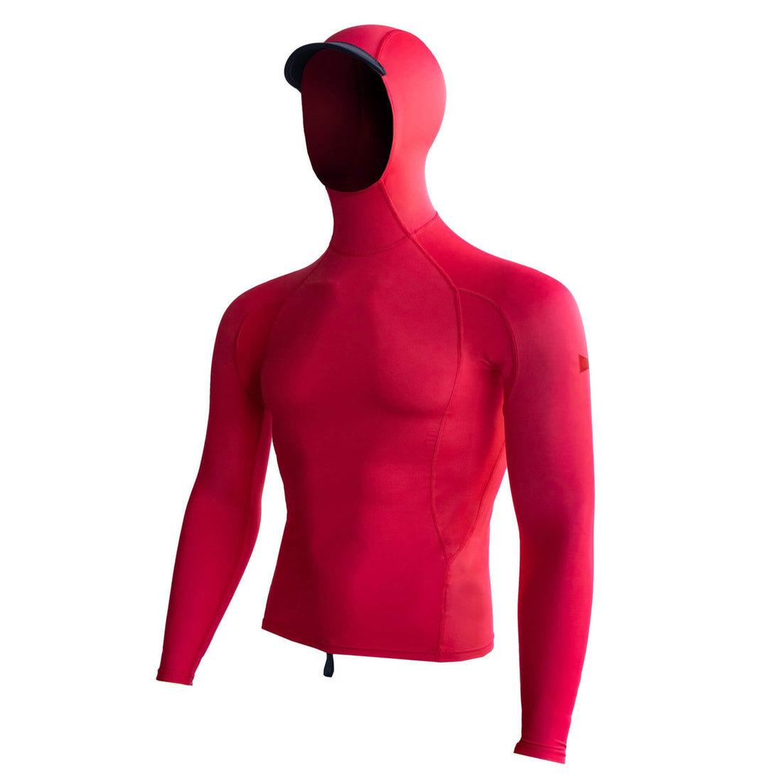 Florence Marine X Standard Issue Long Sleeve Hooded Rash Guard Rescue Red — UPF 50+ surf rash guard with hood, sustainable stretch fabric, and flatlock seams, available at Freeride Surf & Skate NZ.
