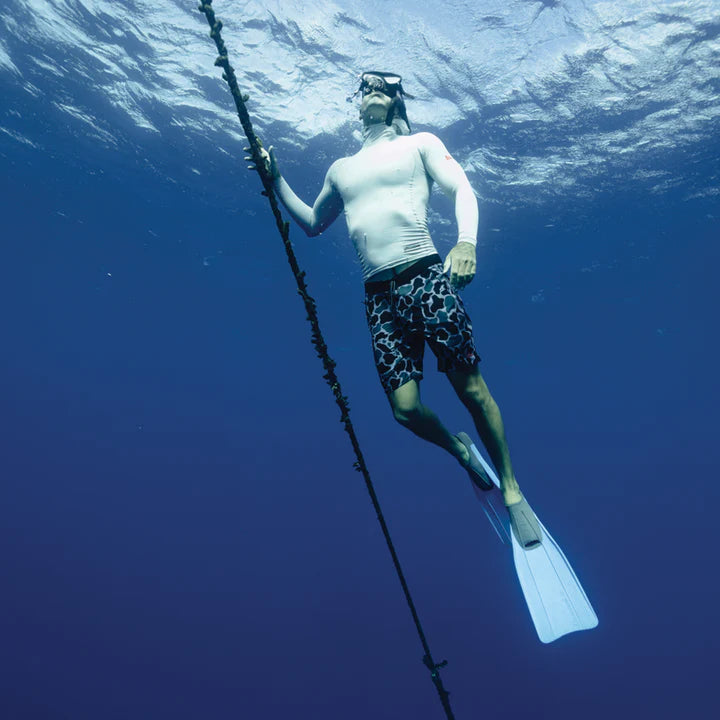 Florence Marine X utility pocket hooded rash guard in silver with UPF 50+ sun protection and rear zip pocket, available at Freeride Surf & Skate NZ.