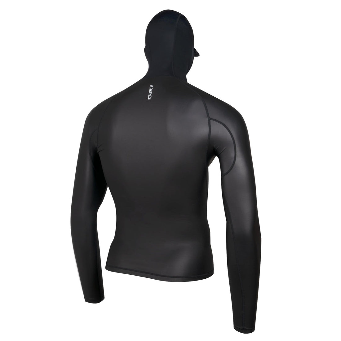 Florence Marine X Windshield Long Sleeve Hooded Rash Guard in Black with coated wind-blocking exterior and UPF protection, available at Freeride Surf & Skate NZ.