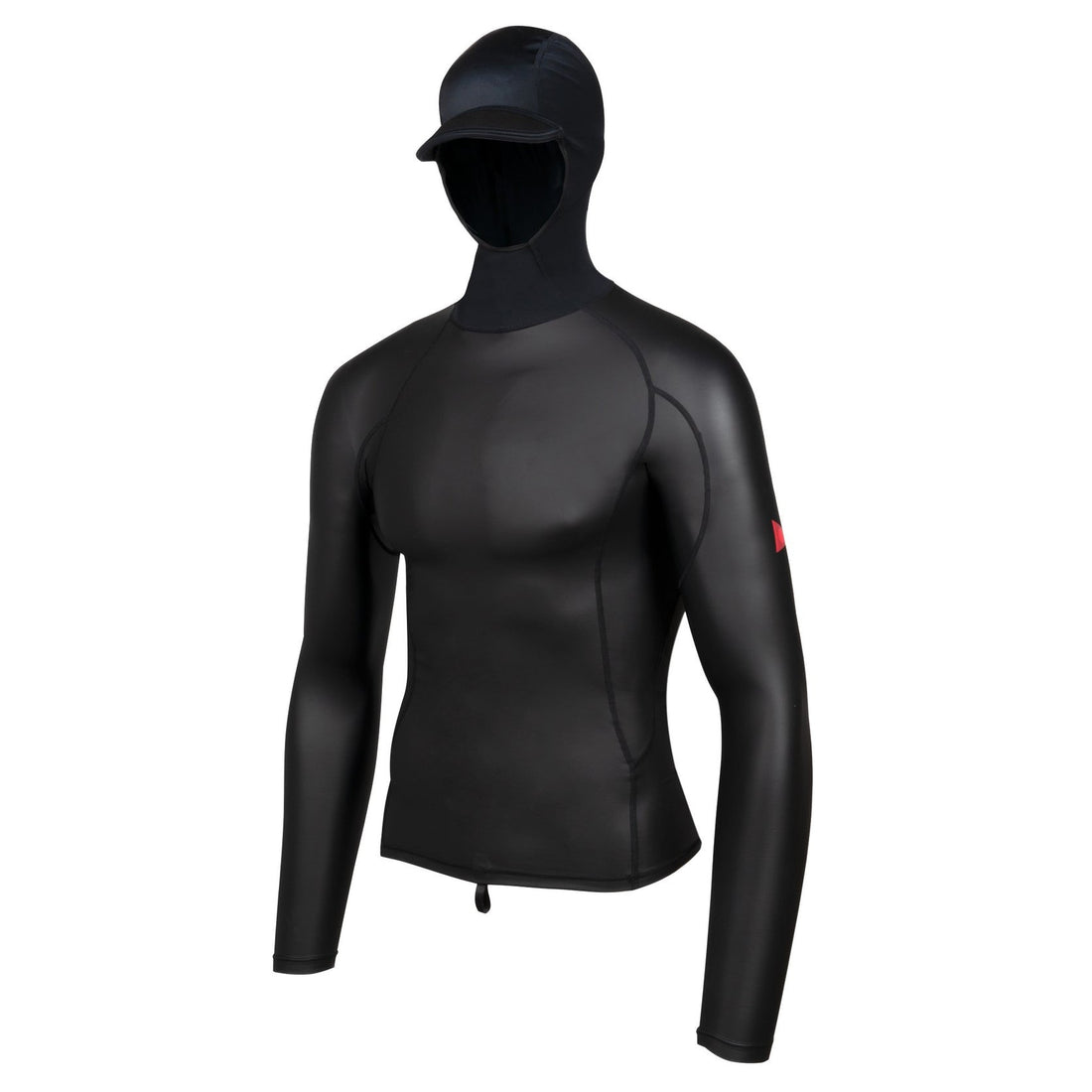 Florence Marine X Windshield Long Sleeve Hooded Rash Guard in Black with coated wind-blocking exterior and UPF protection, available at Freeride Surf & Skate NZ.
