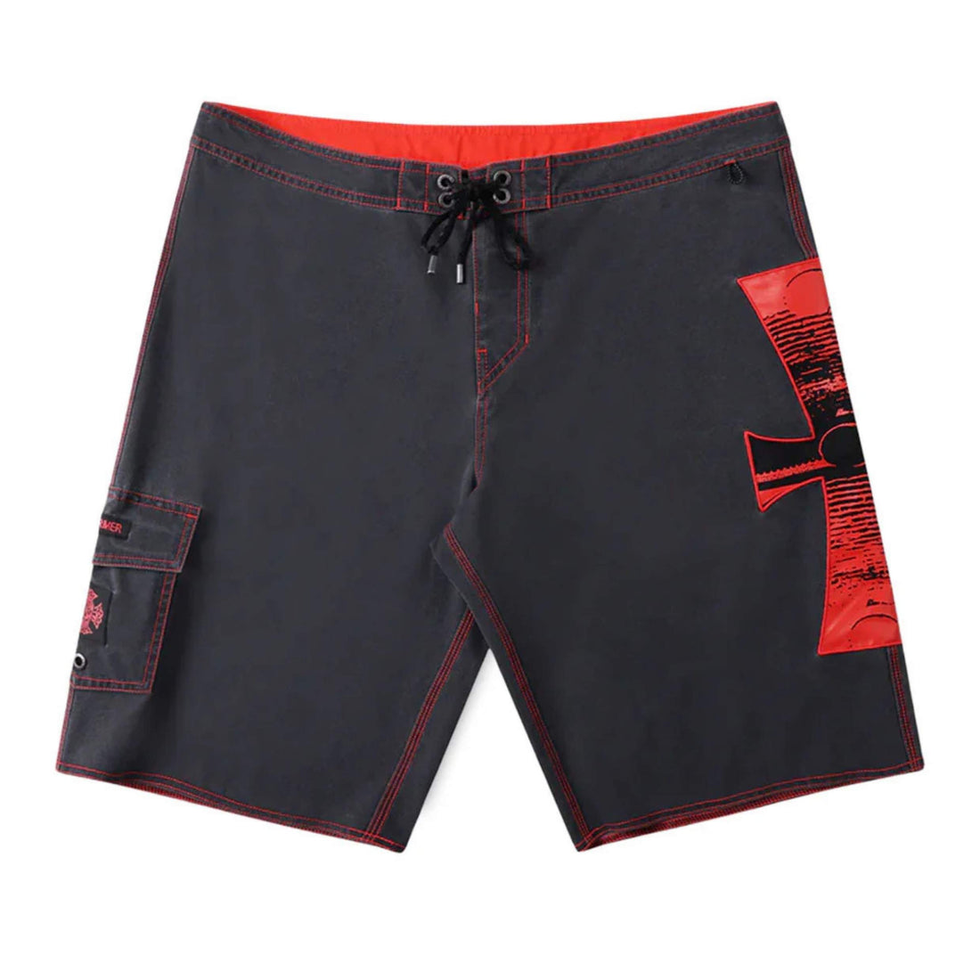 Former Hoyo Cross Crux 21" Trunk Black — black stretch surf boardshorts with fixed waistband and Velcro back pocket, available at Freeride Surf & Skate NZ.