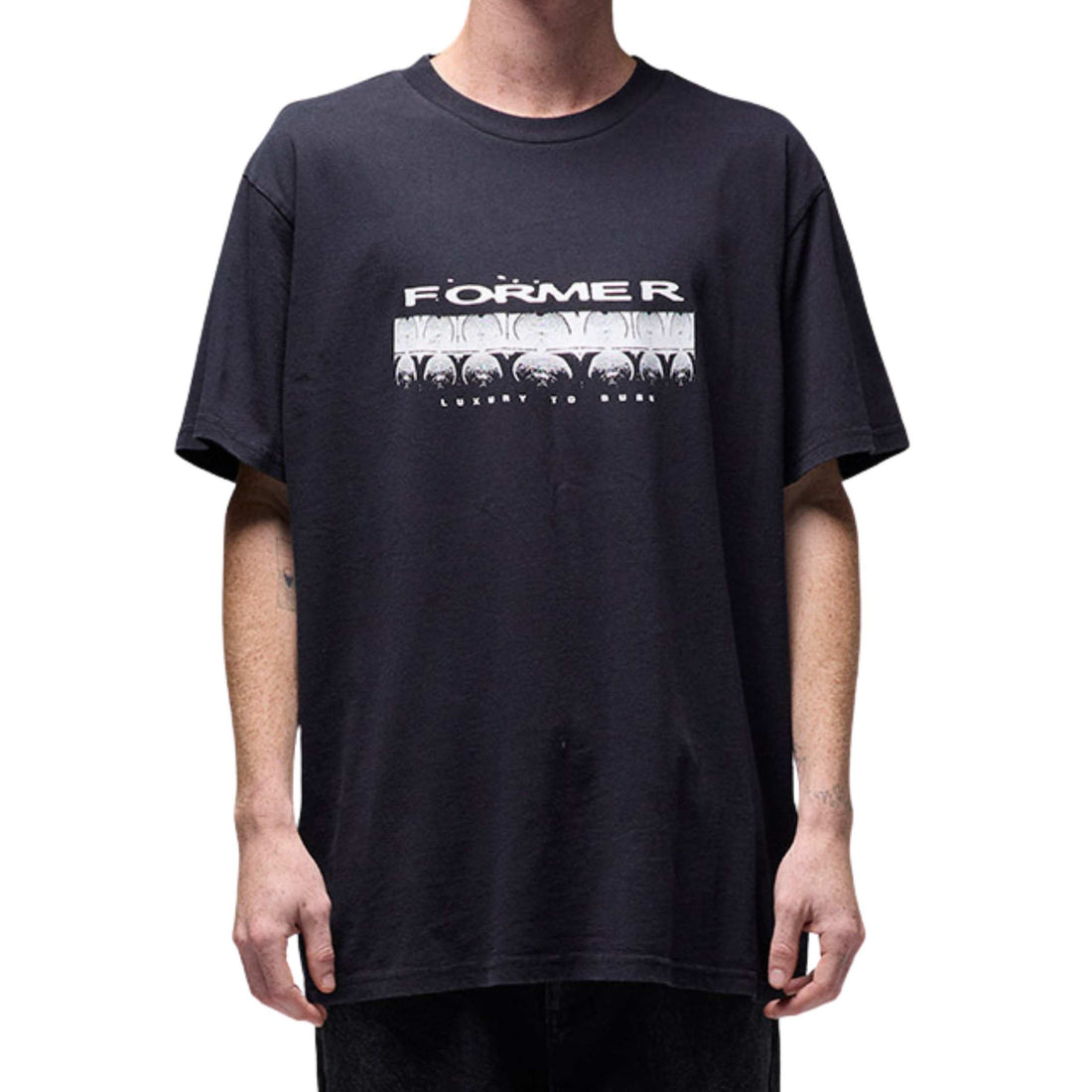 FORMER Quaver T-Shirt in Washed Black — premium cotton skate tee with front and back graphics, available at Freeride Surf & Skate NZ.