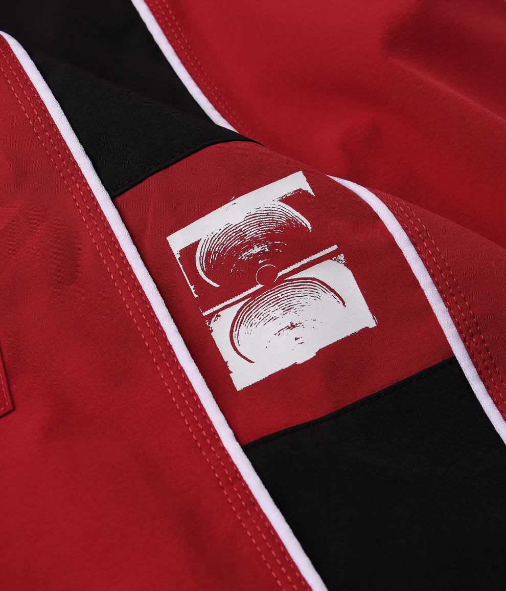 Former System Eclipse 20" Trunk Red — 4-way stretch red surf boardshorts with drawcord waist and Velcro pocket, available at Freeride Surf & Skate NZ.